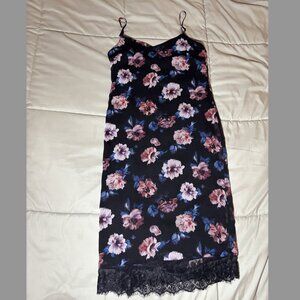 Zara Black Floral Midi Dress w/ Lace Details